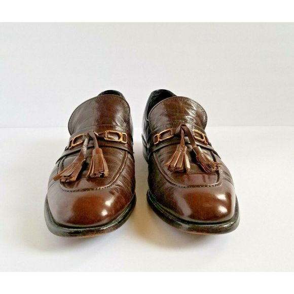 FOOTJOY Brown Leather Dress Loafers Sz 11.5 AAA A Extra Narrow Tassels - Picture 5 of 12